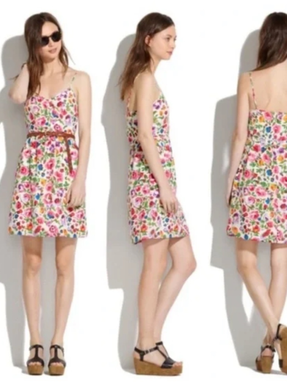 Madewell Floral Dress - White, Purple, Green, Blue